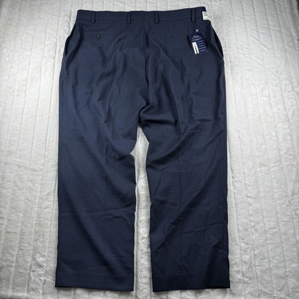 Ralph Lauren The Comfort Flex Pant Men's 42x29 Flat Front Navy Plaid Casual NWT - Picture 2 of 15